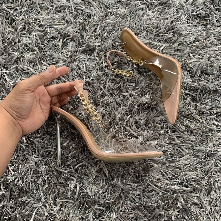 Transparent Pumps Women Sexy Pointed Toe Chain Design Crystal Heel Ladies Shoes Stiletto High Heels Wedding Dress Shoes Woman - Luzilly Bridal & Apparel