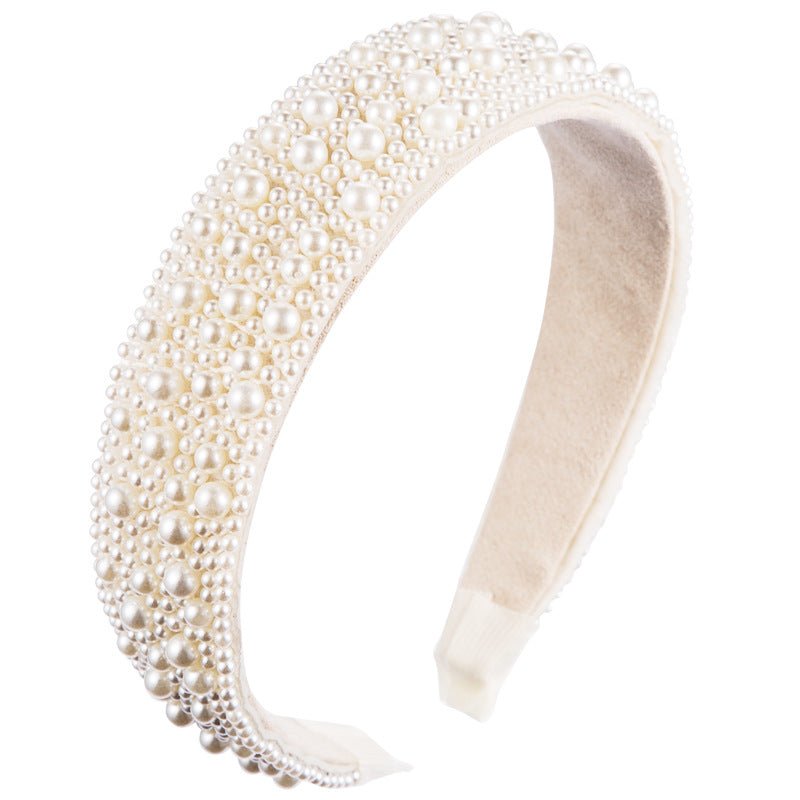 Trend Light Luxury Pearl Headband Hair Accessories Bride Retro Headwear Hand-Sewn Sponge Wide-Brimmed Headband - Luzilly Bridal & Apparel
