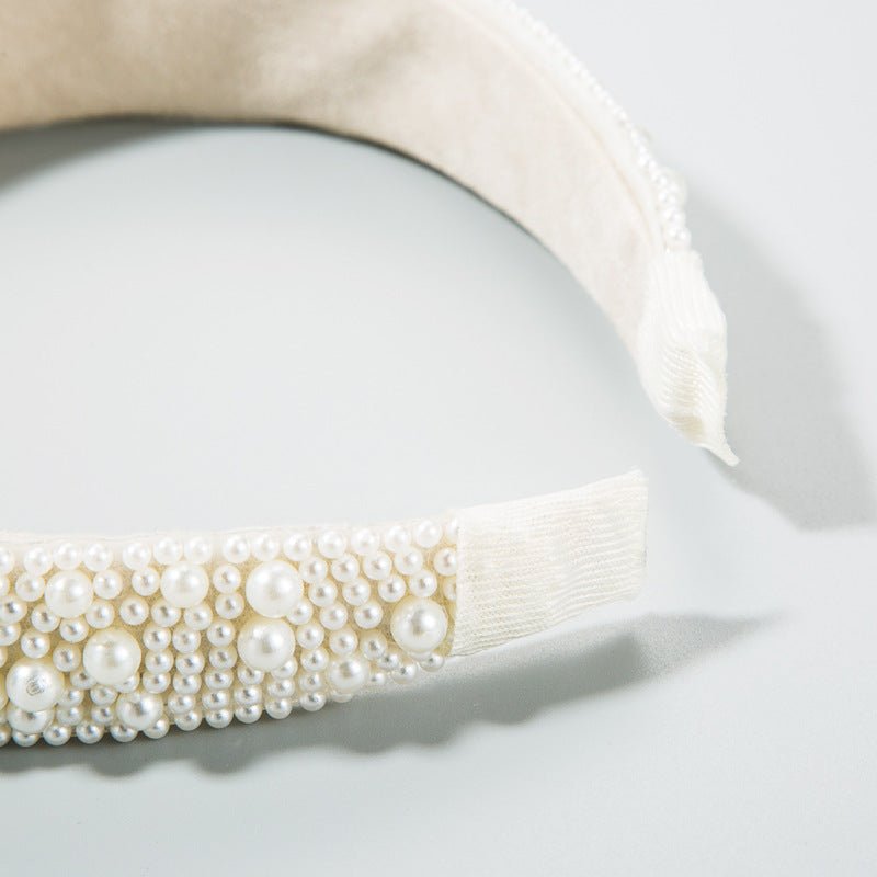 Trend Light Luxury Pearl Headband Hair Accessories Bride Retro Headwear Hand-Sewn Sponge Wide-Brimmed Headband - Luzilly Bridal & Apparel