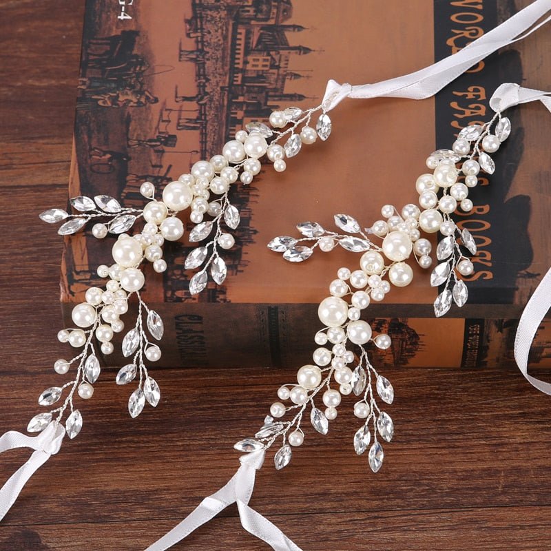 Trendy Silver Crystal Pearl Wedding Headband tiara For Bride Hair Accessories Handmade Pearl Bracelet Women Hiar Jewelry FD422 - Luzilly Bridal & Apparel