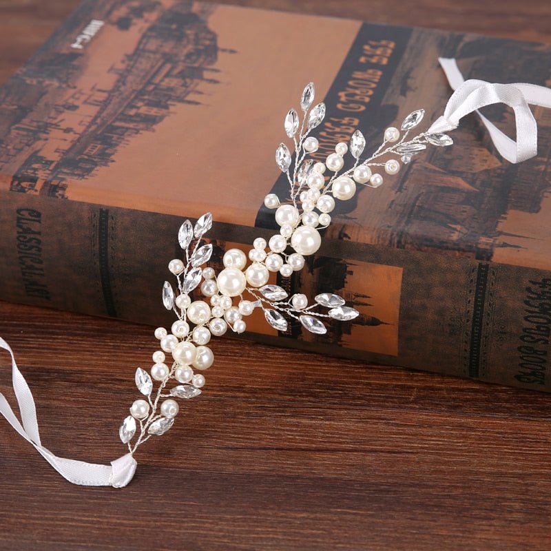 Trendy Silver Crystal Pearl Wedding Headband tiara For Bride Hair Accessories Handmade Pearl Bracelet Women Hiar Jewelry FD422 - Luzilly Bridal & Apparel
