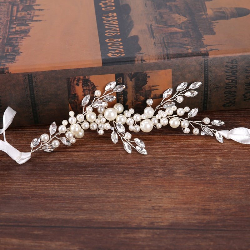 Trendy Silver Crystal Pearl Wedding Headband tiara For Bride Hair Accessories Handmade Pearl Bracelet Women Hiar Jewelry FD422 - Luzilly Bridal & Apparel