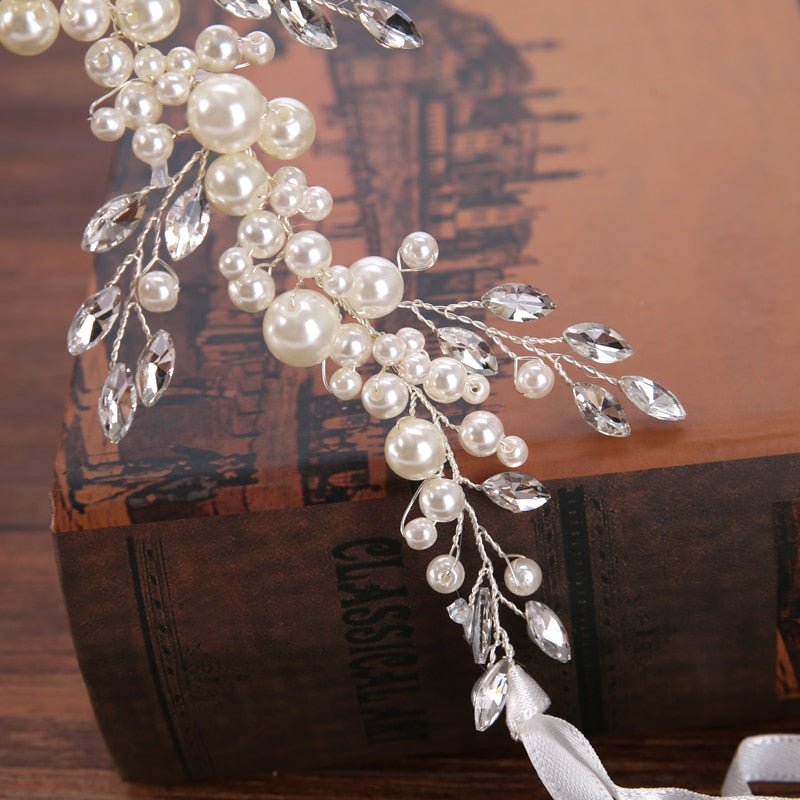 Trendy Silver Crystal Pearl Wedding Headband tiara For Bride Hair Accessories Handmade Pearl Bracelet Women Hiar Jewelry FD422 - Luzilly Bridal & Apparel