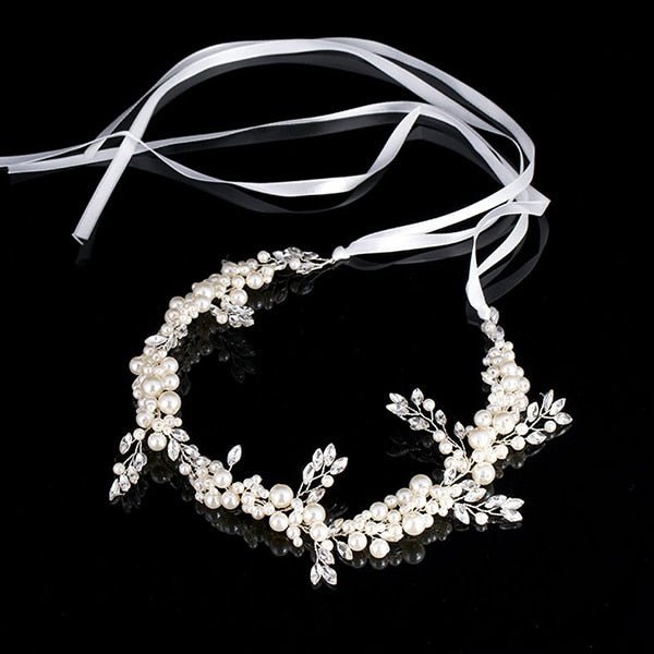 Trendy Silver Crystal Pearl Wedding Headband tiara For Bride Hair Accessories Handmade Pearl Bracelet Women Hiar Jewelry FD422 - Luzilly Bridal & Apparel