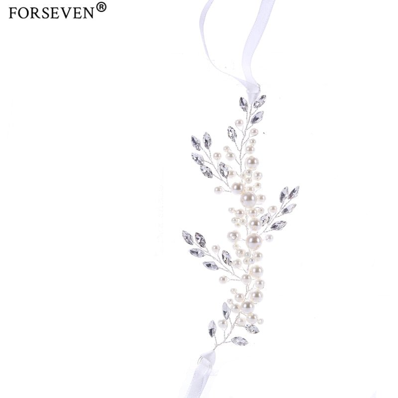 Trendy Silver Crystal Pearl Wedding Headband tiara For Bride Hair Accessories Handmade Pearl Bracelet Women Hiar Jewelry FD422 - Luzilly Bridal & Apparel
