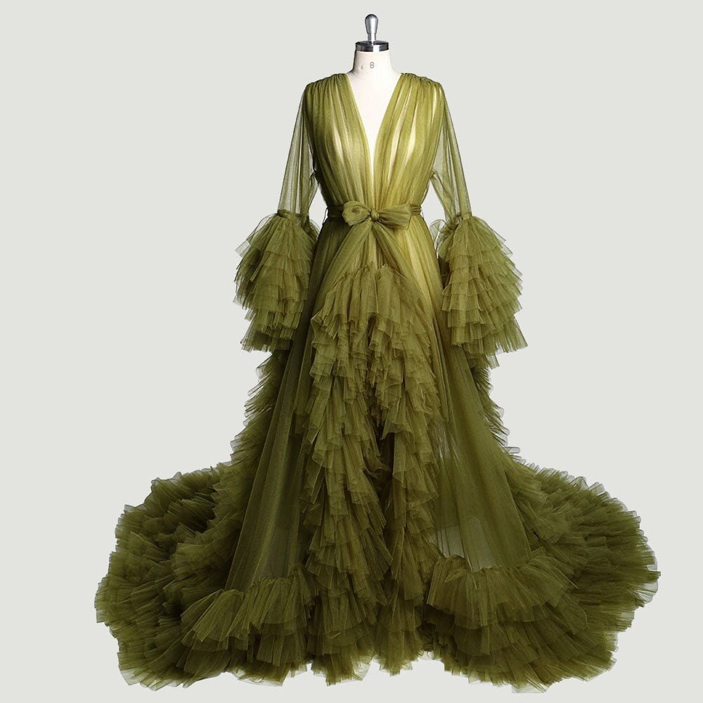 Tulle Ruffled Sleeves Fringe Multi-Color Custom Robe Dress for Theme Photo Shoot - Luzilly Bridal & Apparel