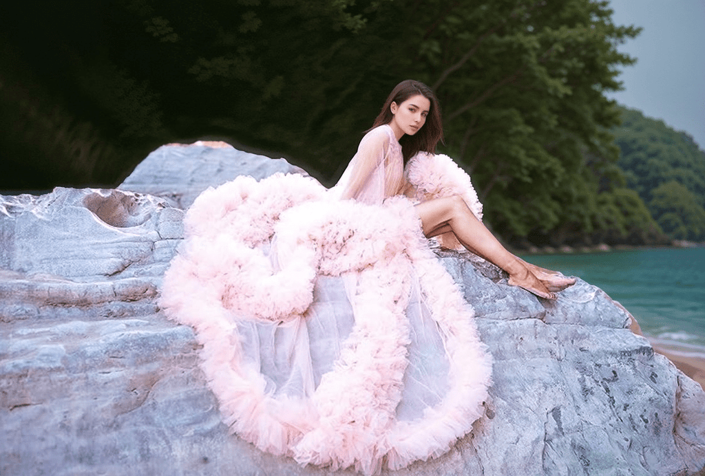 Tulle Ruffled Sleeves Fringe Multi-Color Custom Robe Dress for Theme Photo Shoot - Luzilly Bridal & Apparel