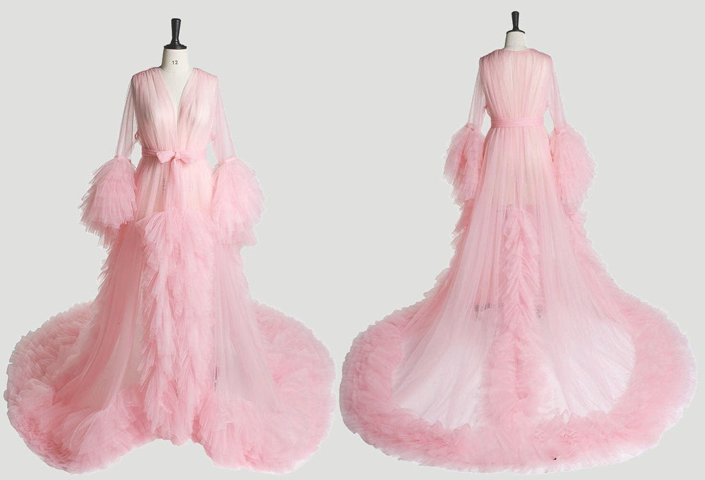 Tulle Ruffled Sleeves Fringe Multi-Color Custom Robe Dress for Theme Photo Shoot - Luzilly Bridal & Apparel