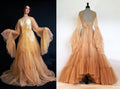 Tulle Ruffled Sleeves Layered Fringe Long Robe Dress - Luzilly Bridal & Apparel