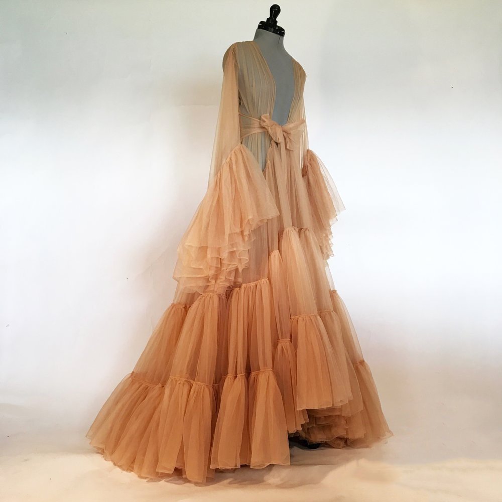 Tulle Ruffled Sleeves Layered Fringe Long Robe Dress - Luzilly Bridal & Apparel
