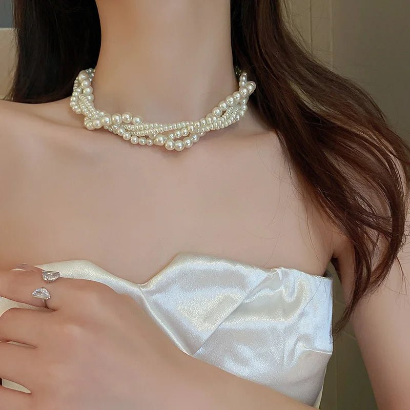 Twining Pearl Choker Necklaces for Women Geometric Necklaces Weddings Bride Jewelry Accessories - Luzilly Bridal & Apparel