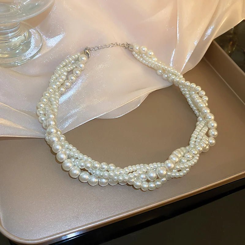 Twining Pearl Choker Necklaces for Women Geometric Necklaces Weddings Bride Jewelry Accessories - Luzilly Bridal & Apparel