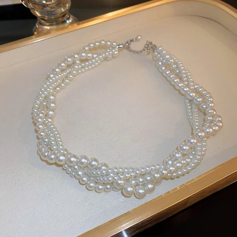 Twining Pearl Choker Necklaces for Women Geometric Necklaces Weddings Bride Jewelry Accessories - Luzilly Bridal & Apparel