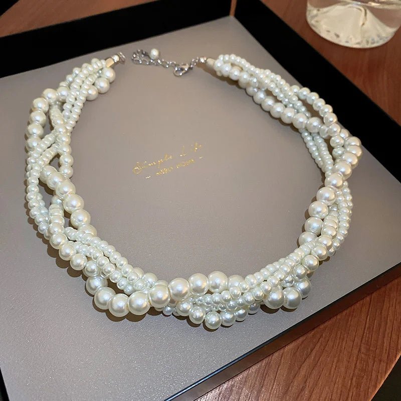 Twining Pearl Choker Necklaces for Women Geometric Necklaces Weddings Bride Jewelry Accessories - Luzilly Bridal & Apparel