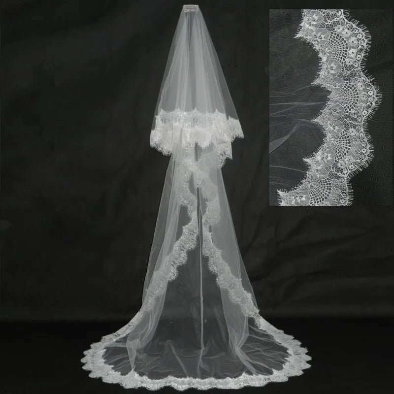 Two-Layer Lace Edge Soft Tulle Wedding Veil - Luzilly Bridal & Apparel