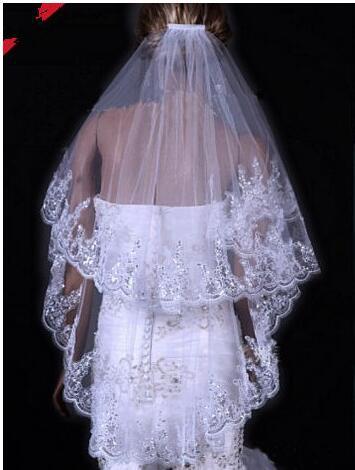 Two-layer Sequined Lace With Combed Bridal Veil - Luzilly Bridal & Apparel