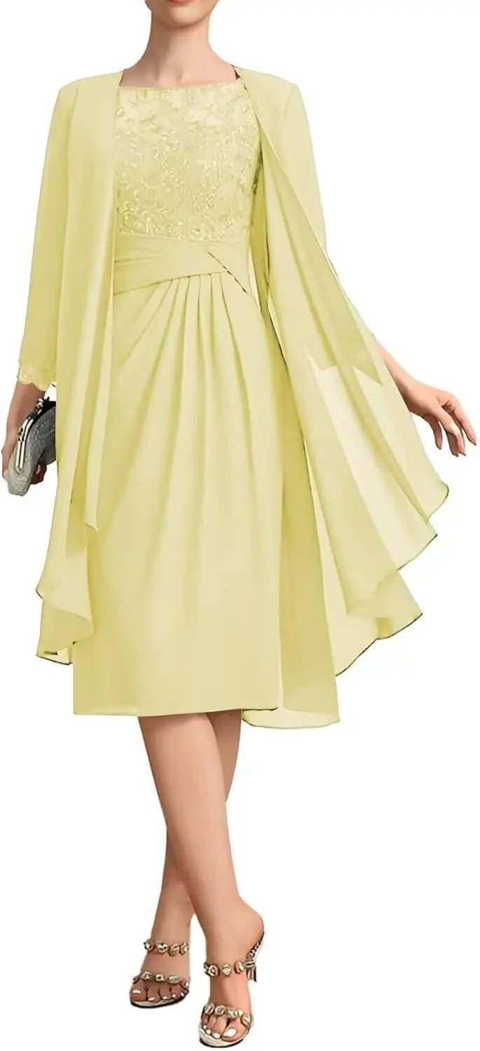 Two-Piece Chiffon Lace Tea-Length Mother of the Bride Dress - Luzilly Bridal & Apparel