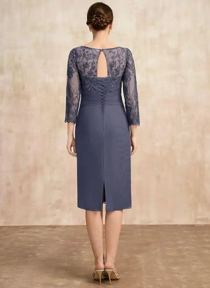 Two-Piece Chiffon Lace Tea-Length Mother of the Bride Dress - Luzilly Bridal & Apparel