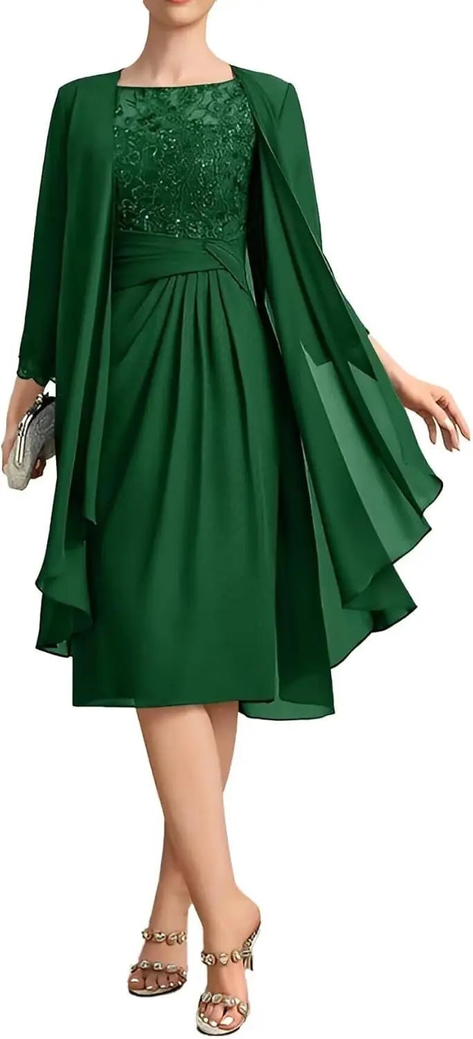 Two-Piece Chiffon Lace Tea-Length Mother of the Bride Dress - Luzilly Bridal & Apparel