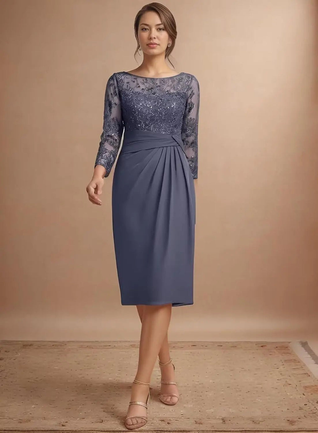 Two-Piece Chiffon Lace Tea-Length Mother of the Bride Dress - Luzilly Bridal & Apparel
