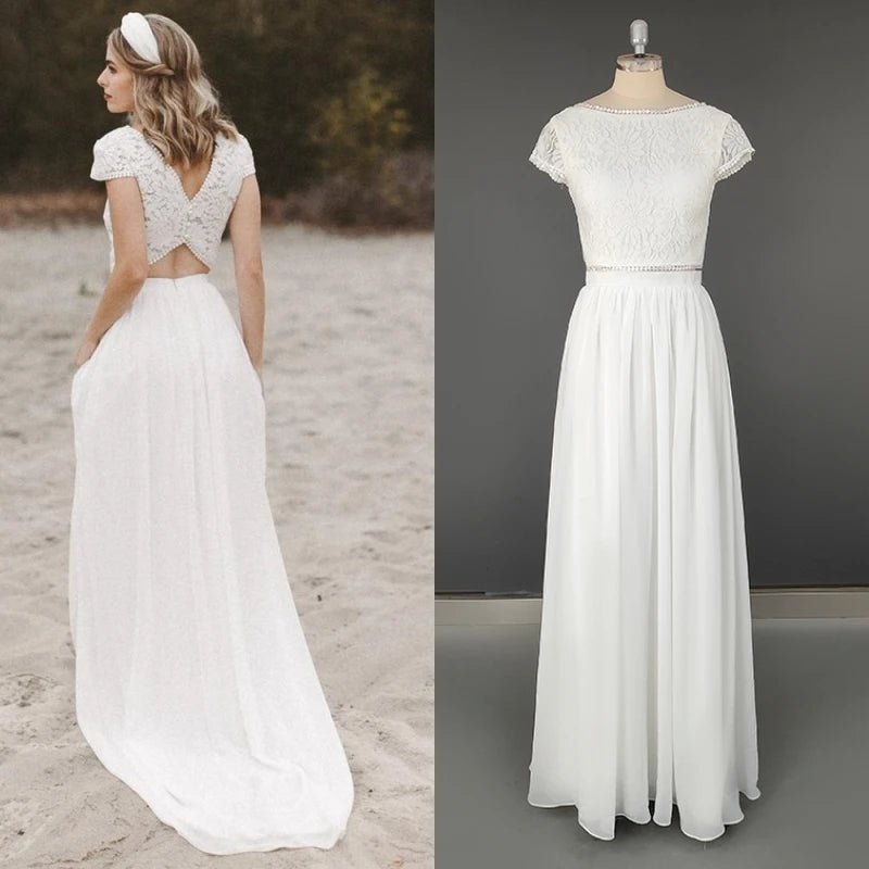 Two-Piece Lace and Chiffon Sheath Wedding Dress - Luzilly Bridal & Apparel