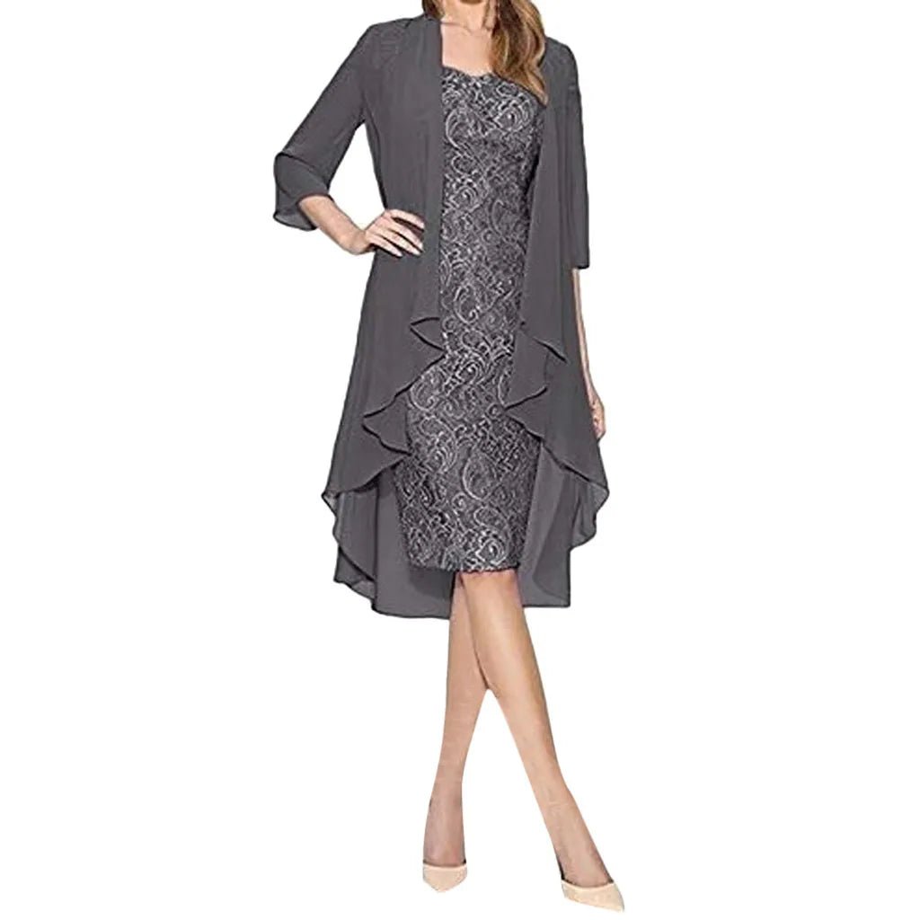 Two-Piece Lace Half-Sleeve Midi Mother of the Bride Dress - Luzilly Bridal & Apparel