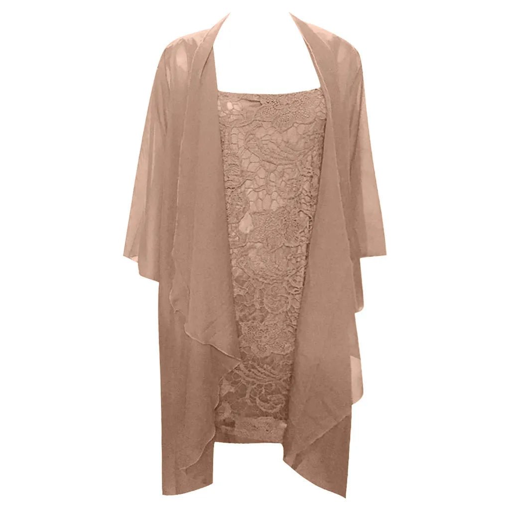 Two-Piece Lace Half-Sleeve Midi Mother of the Bride Dress - Luzilly Bridal & Apparel