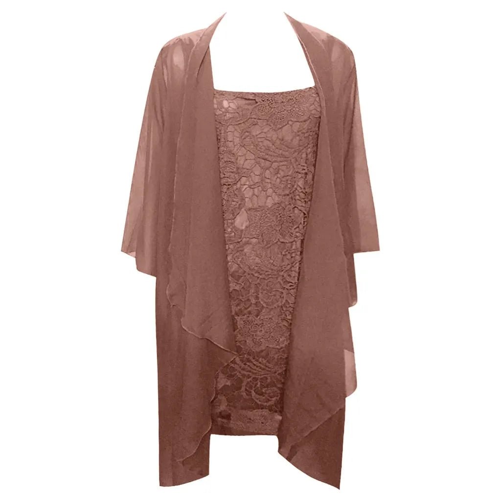 Two-Piece Lace Half-Sleeve Midi Mother of the Bride Dress - Luzilly Bridal & Apparel