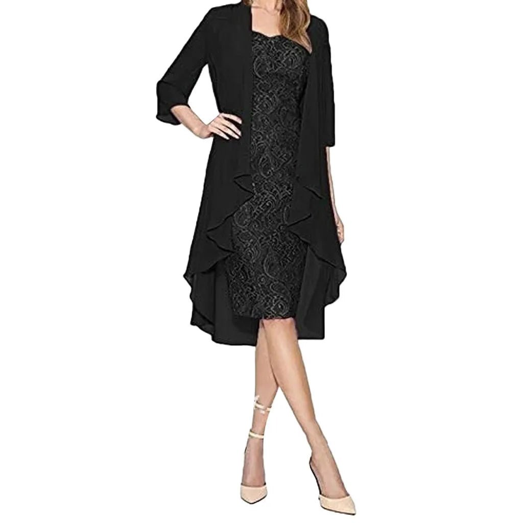 Two-Piece Lace Half-Sleeve Midi Mother of the Bride Dress - Luzilly Bridal & Apparel