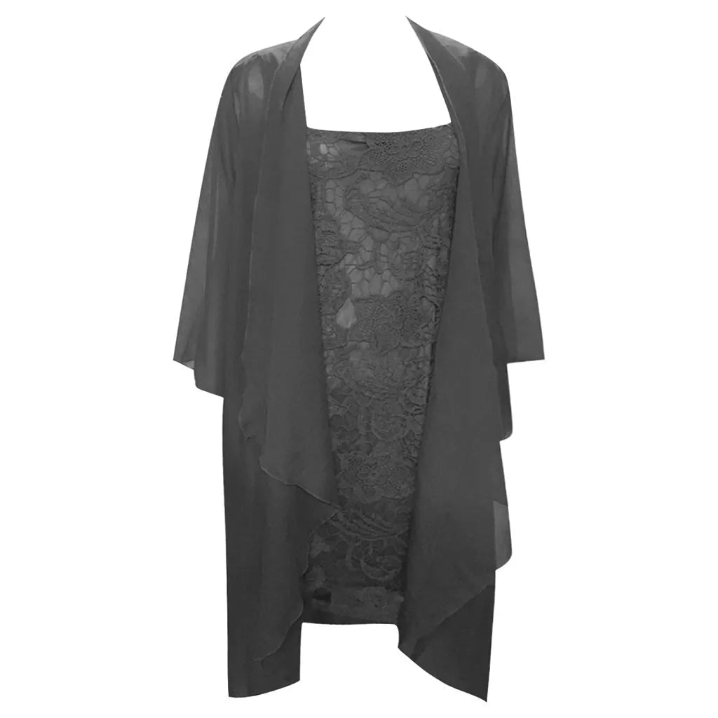 Two-Piece Lace Half-Sleeve Midi Mother of the Bride Dress - Luzilly Bridal & Apparel