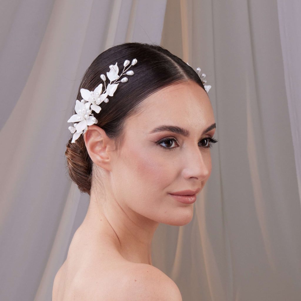 Two-Piece Resin Flower Hair Vine Set - Luzilly Bridal & Apparel