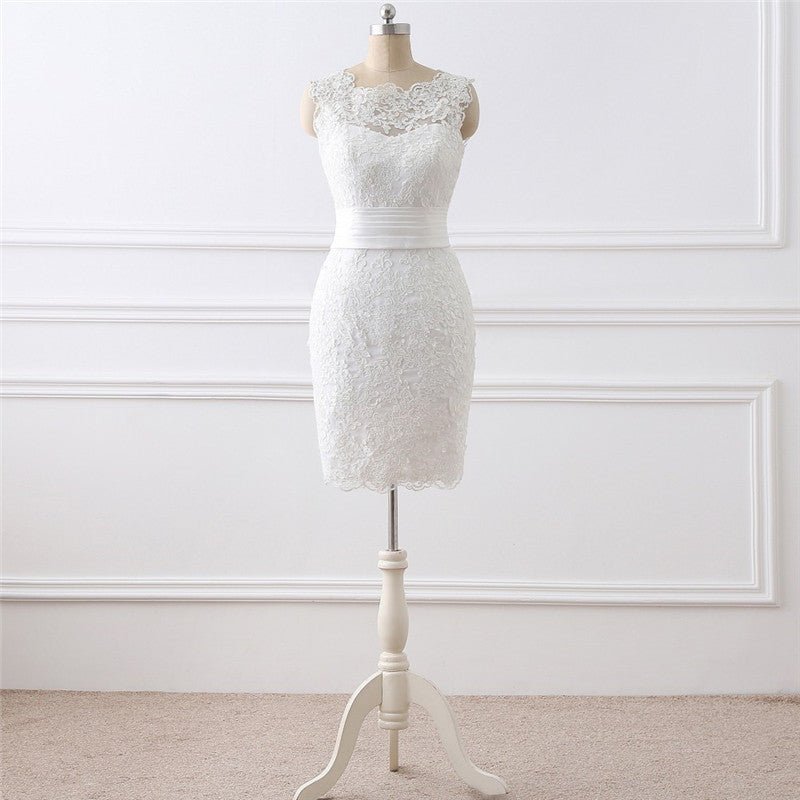 Two-piece White Wedding Dress With Round Neck And Elegant - Luzilly Bridal & Apparel