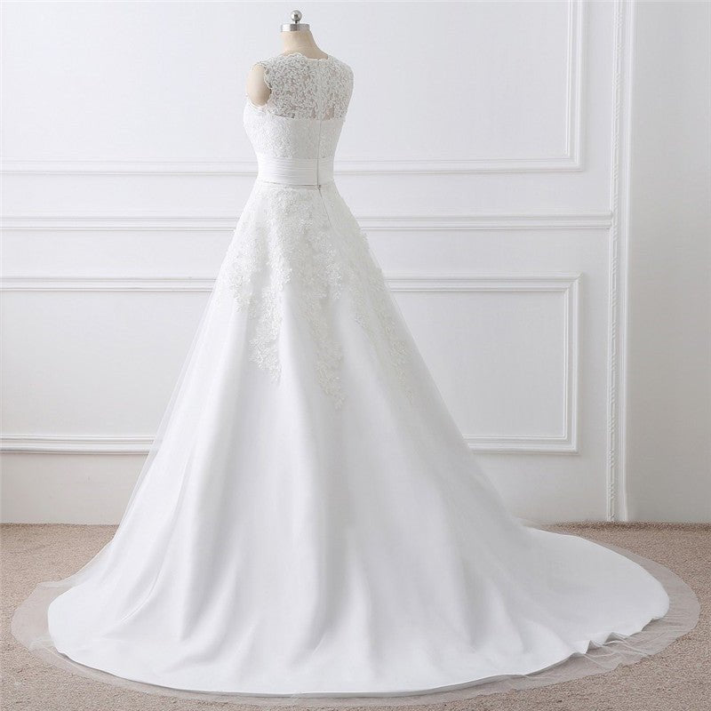 Two-piece White Wedding Dress With Round Neck And Elegant - Luzilly Bridal & Apparel