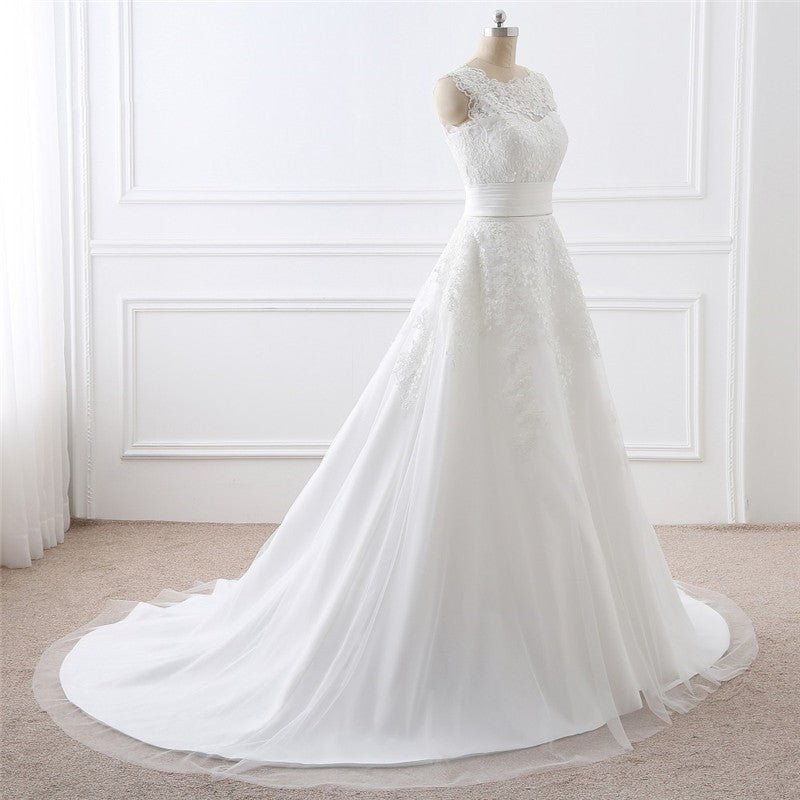 Two-piece White Wedding Dress With Round Neck And Elegant - Luzilly Bridal & Apparel
