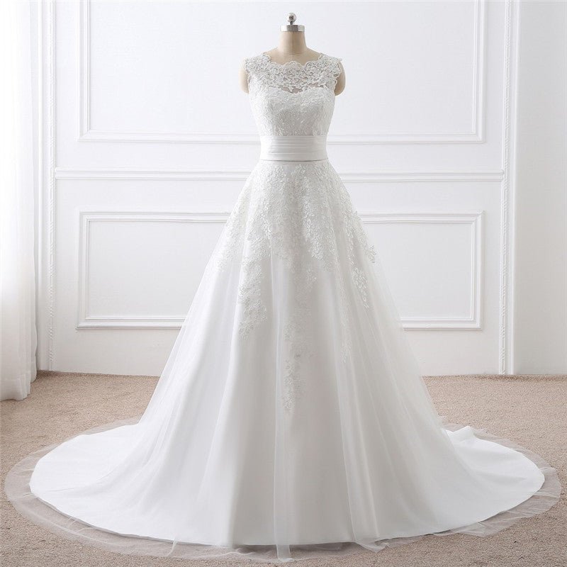 Two-piece White Wedding Dress With Round Neck And Elegant - Luzilly Bridal & Apparel