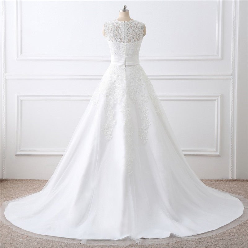 Two-piece White Wedding Dress With Round Neck And Elegant - Luzilly Bridal & Apparel