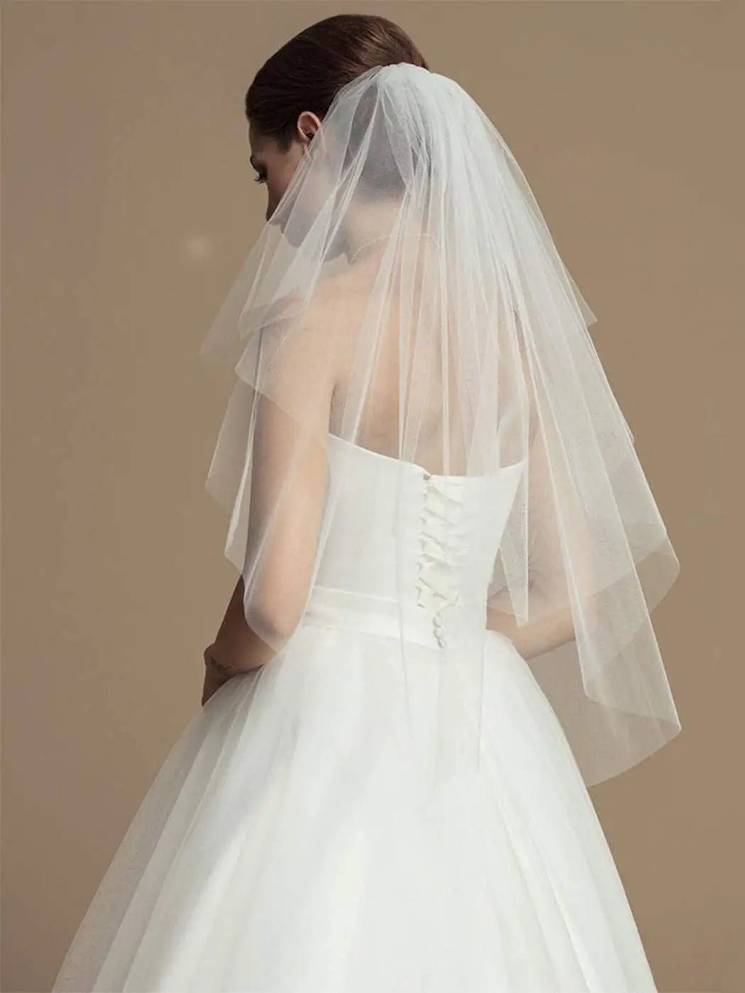 Two-Tier Fingertip Wedding Veil with Cut Edge - Luzilly Bridal & Apparel