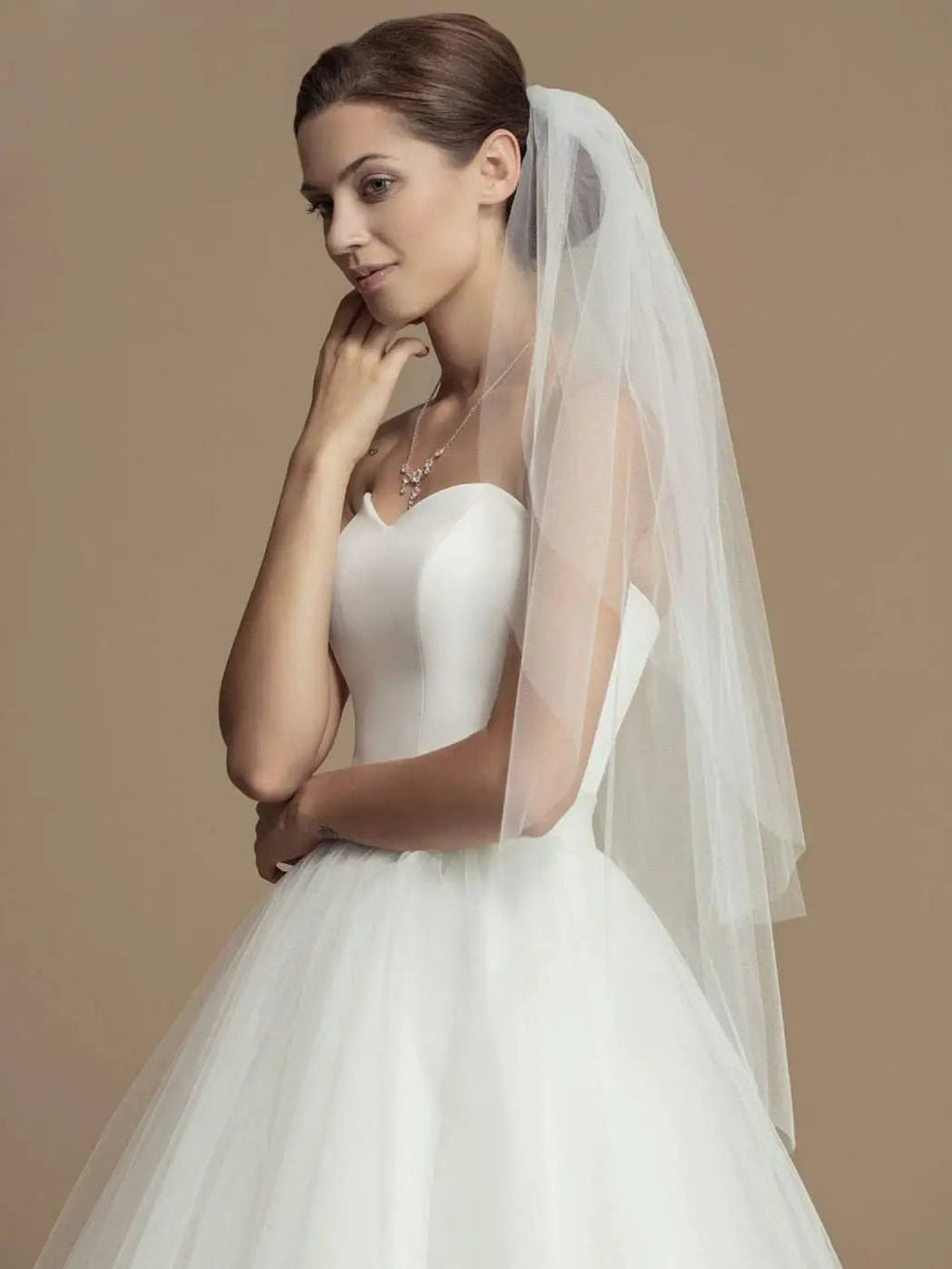 Two-Tier Fingertip Wedding Veil with Cut Edge - Luzilly Bridal & Apparel
