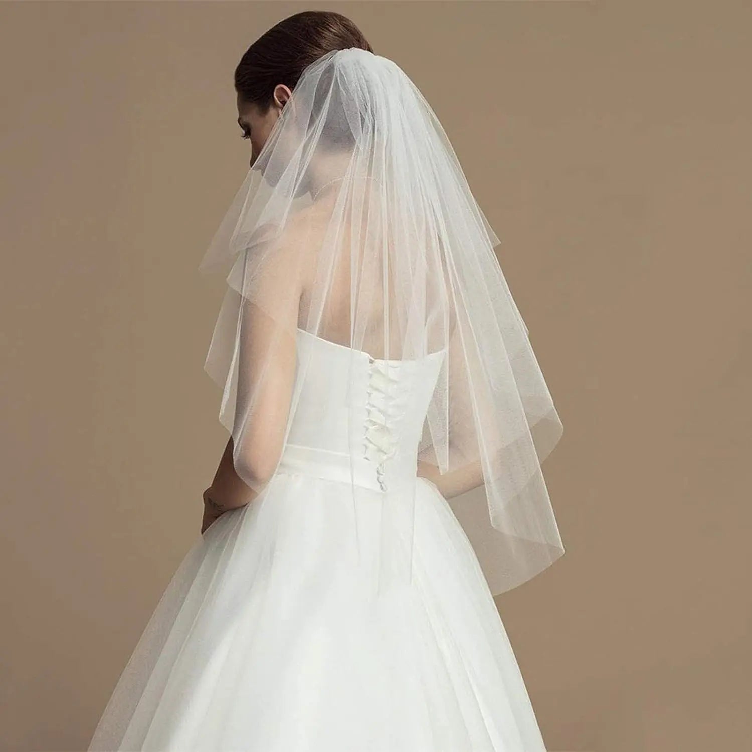 Two-Tier Fingertip Wedding Veil with Cut Edge - Luzilly Bridal & Apparel