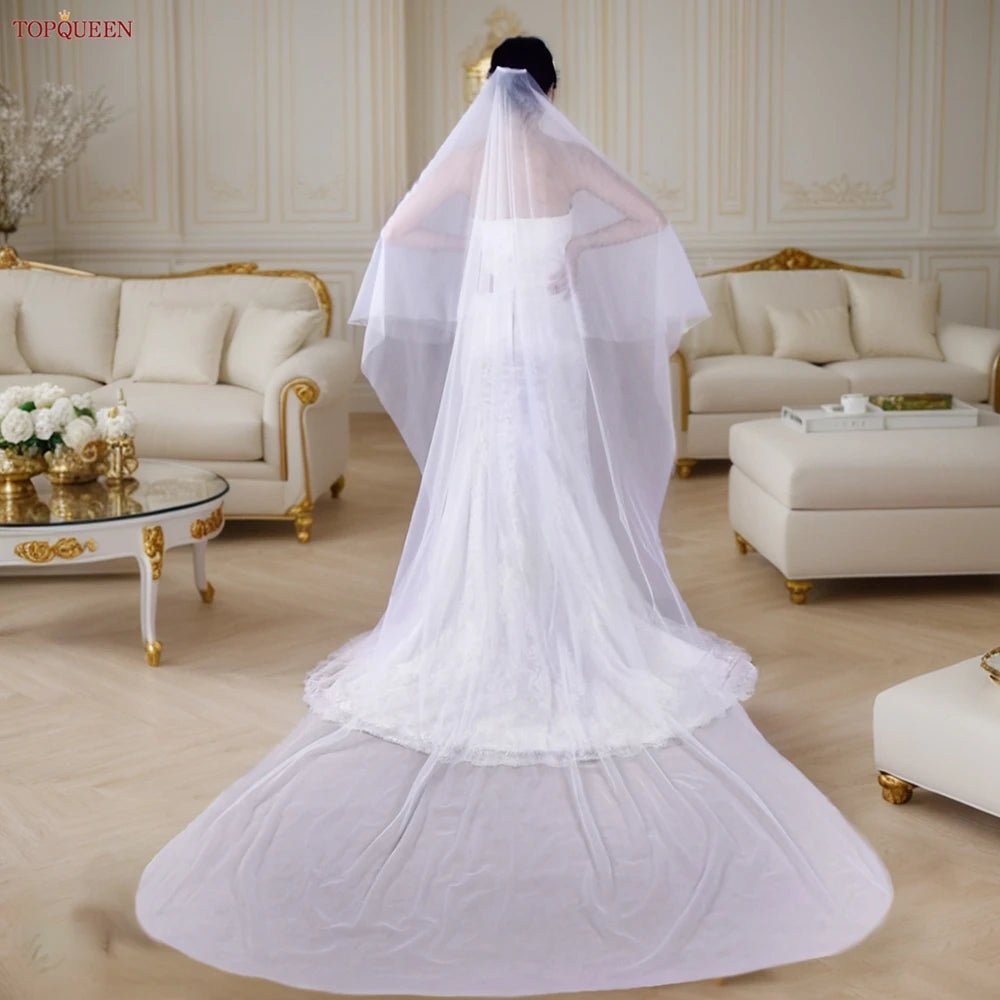 Two-Tier Minimalist Wedding Veil with Blusher - Luzilly Bridal & Apparel