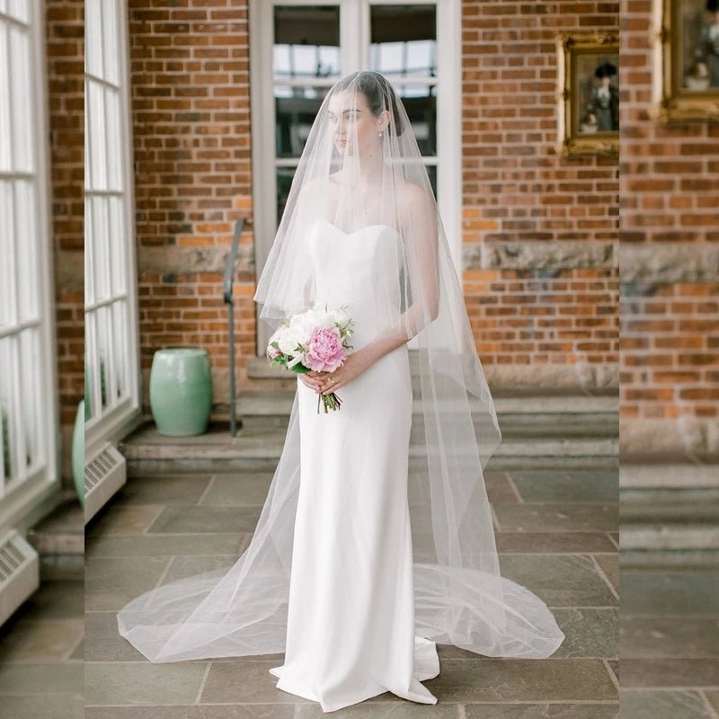 Two-Tier Minimalist Wedding Veil with Blusher - Luzilly Bridal & Apparel