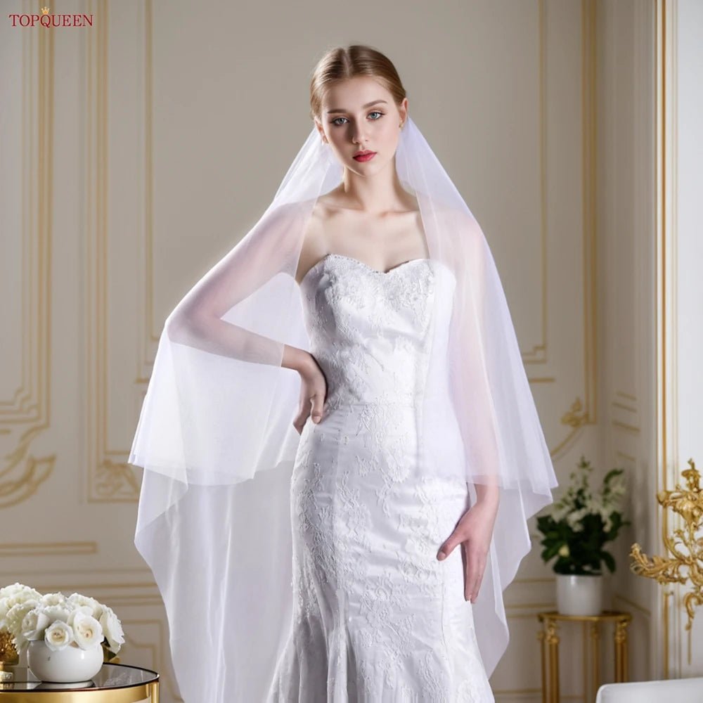 Two-Tier Minimalist Wedding Veil with Blusher - Luzilly Bridal & Apparel