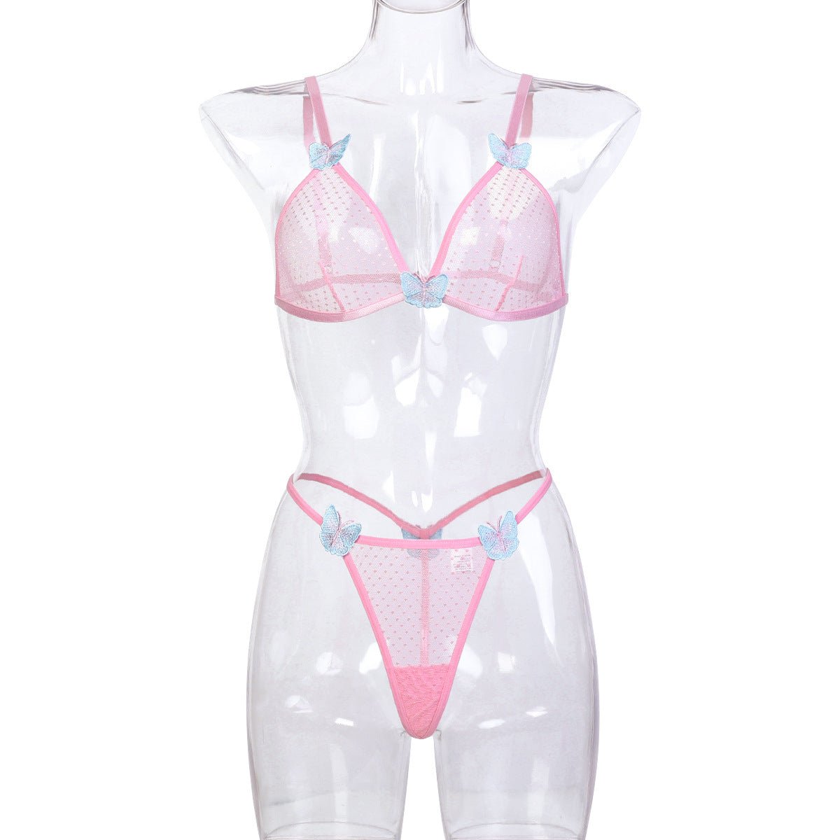 Underwear Pink Two Piece Butterfly Three Dimensional Embroidery Sexy Lingerie - Luzilly Bridal & Apparel