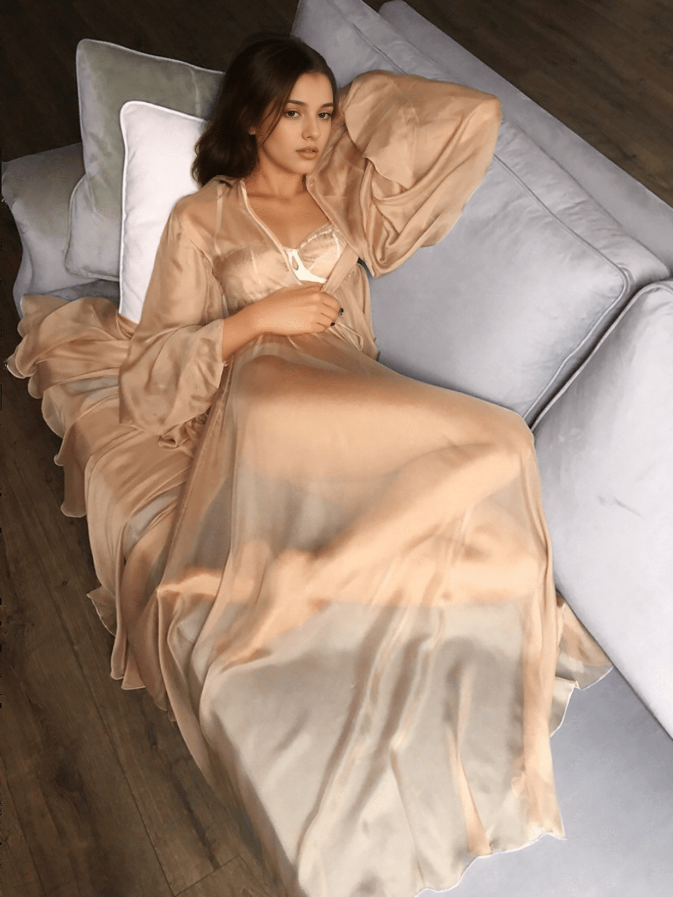 Unique Silky Shiny Crinkle Chiffon long Lingerie Robe dress - Luzilly Bridal & Apparel