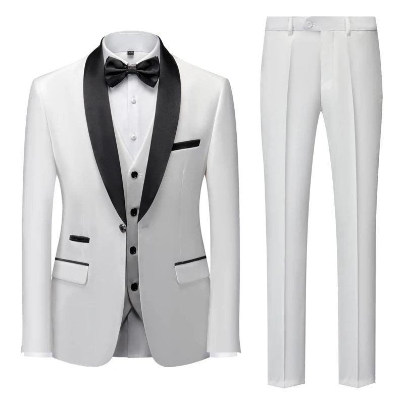 US Size Men Lapel Black Collar 3 Pcs Suit Set Coat Vest Trousers / Business Groom Wedding Dress Fprmal Blazer Pants Waistcoat - Luzilly Bridal & Apparel
