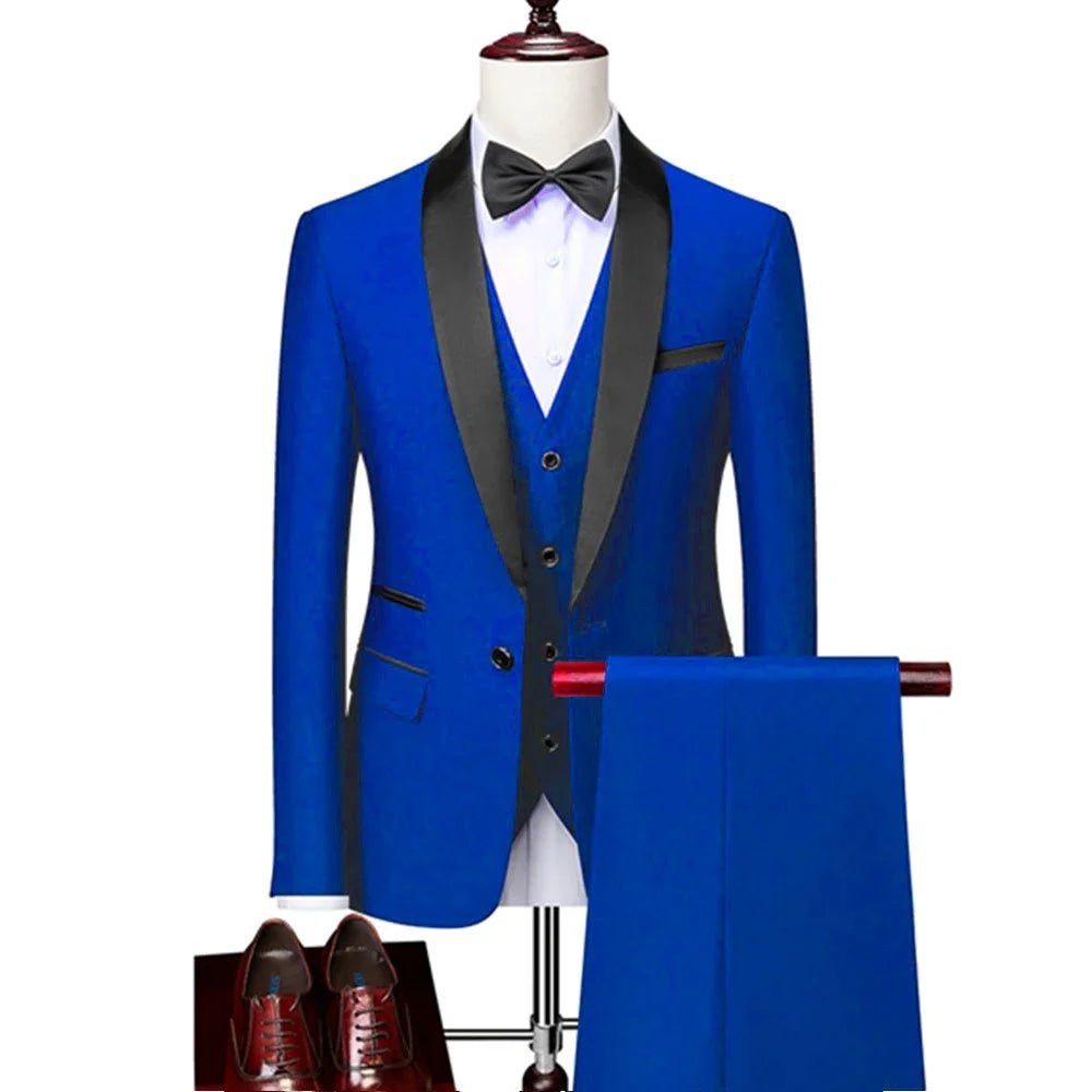 US Size Men Lapel Black Collar 3 Pcs Suit Set Coat Vest Trousers / Business Groom Wedding Dress Fprmal Blazer Pants Waistcoat - Luzilly Bridal & Apparel