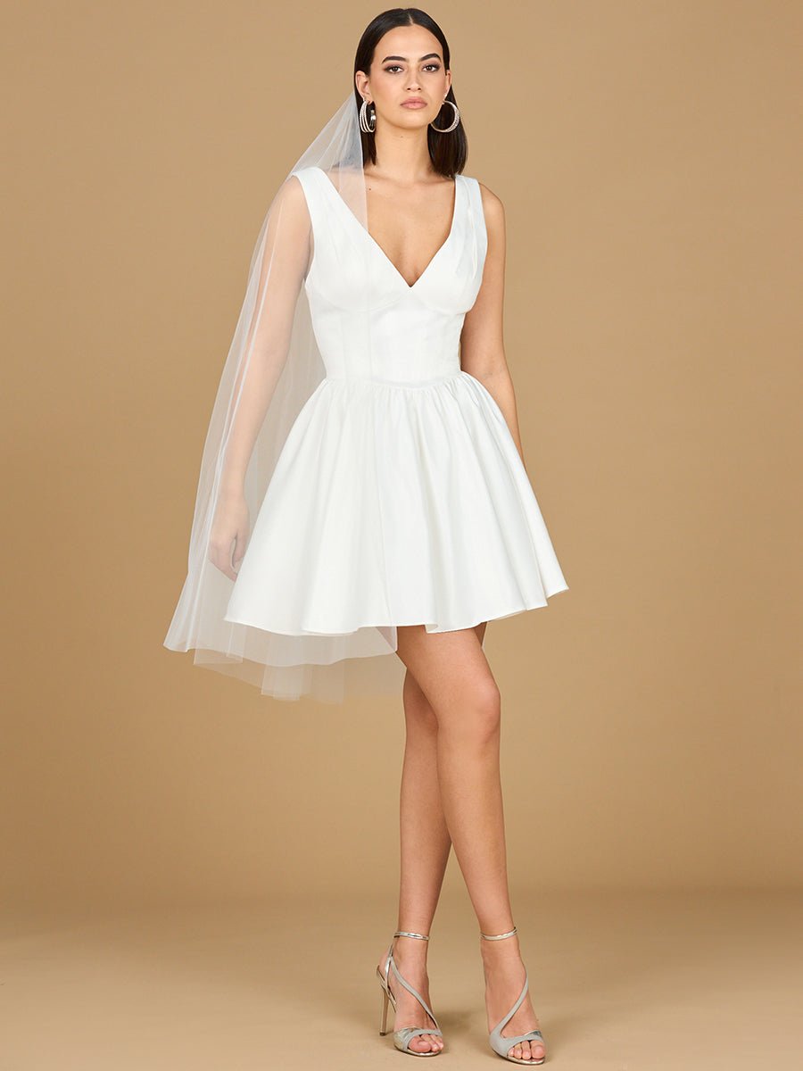V Neck, A-Line Bridal Short Dress with Veil - Luzilly Bridal & Apparel