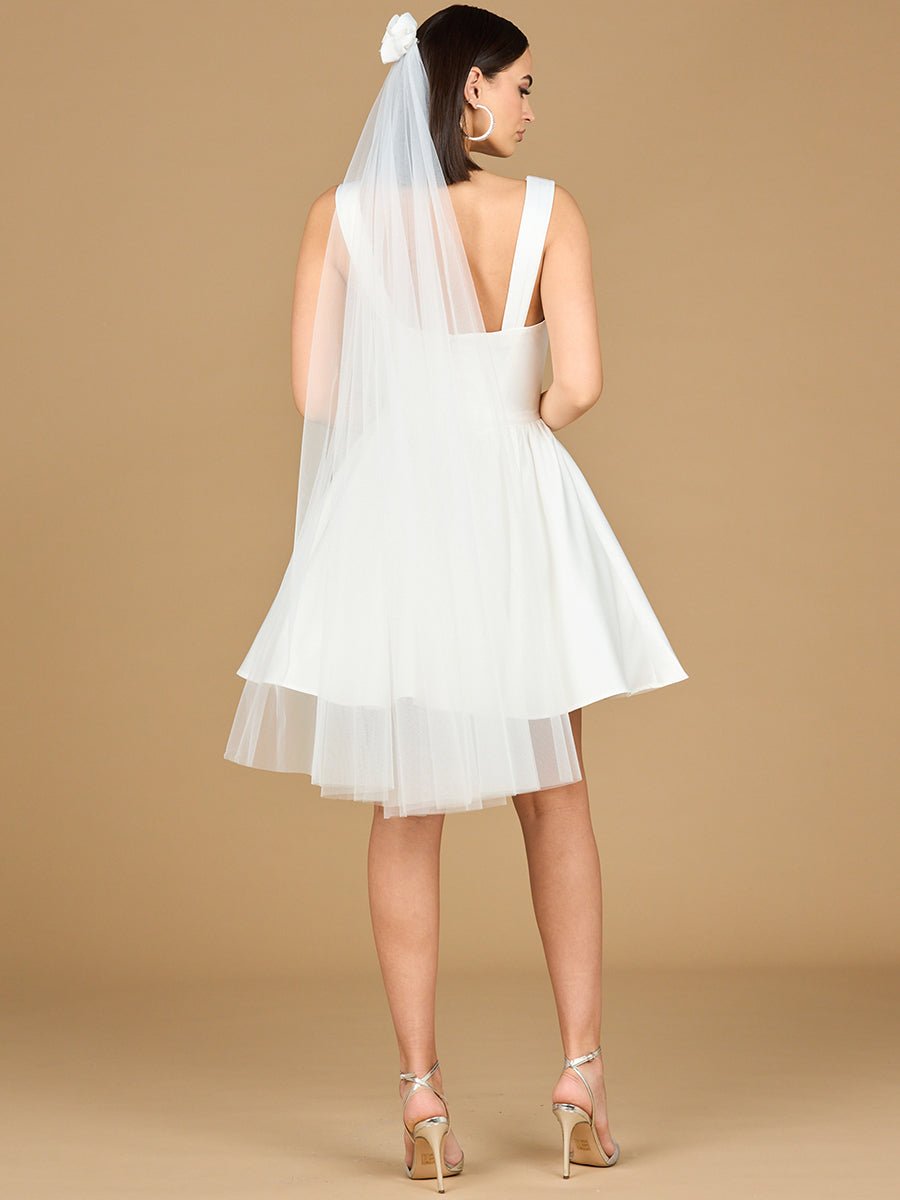 V Neck, A-Line Bridal Short Dress with Veil - Luzilly Bridal & Apparel