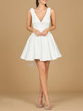 V Neck, A-Line Bridal Short Dress with Veil - Luzilly Bridal & Apparel