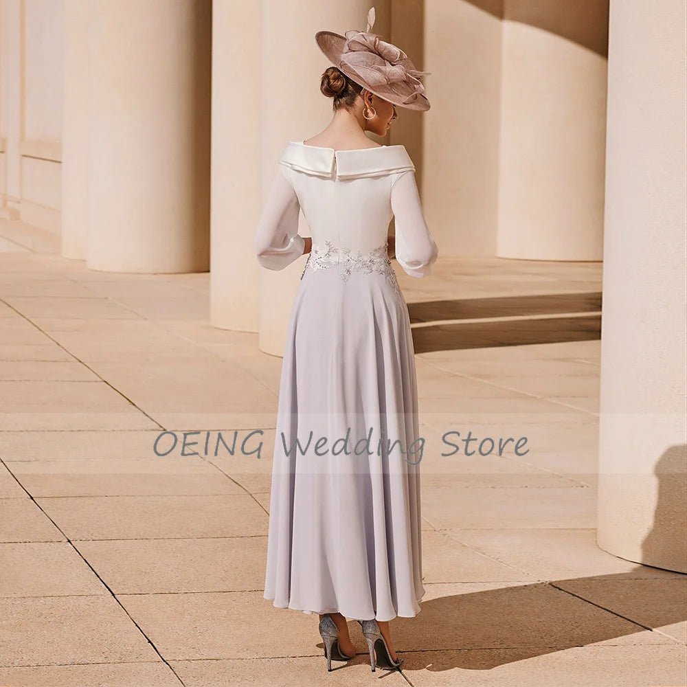V-Neck Appliqué Ankle-Length A-Line Mother of the Bride Dress - Luzilly Bridal & Apparel